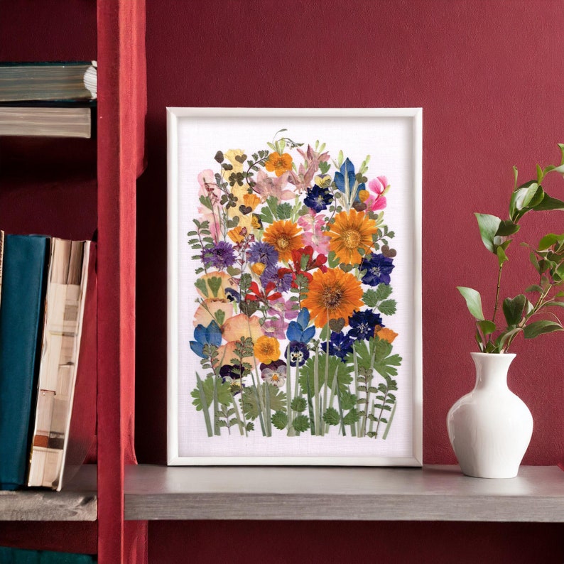 Pressed flowers wall art made of real dried plants