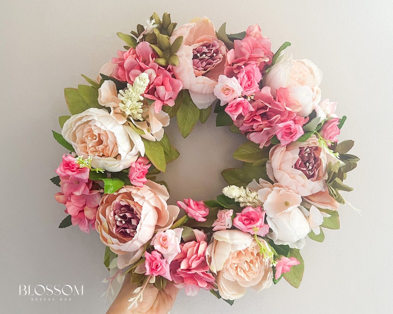 Pink peony wreath for front door