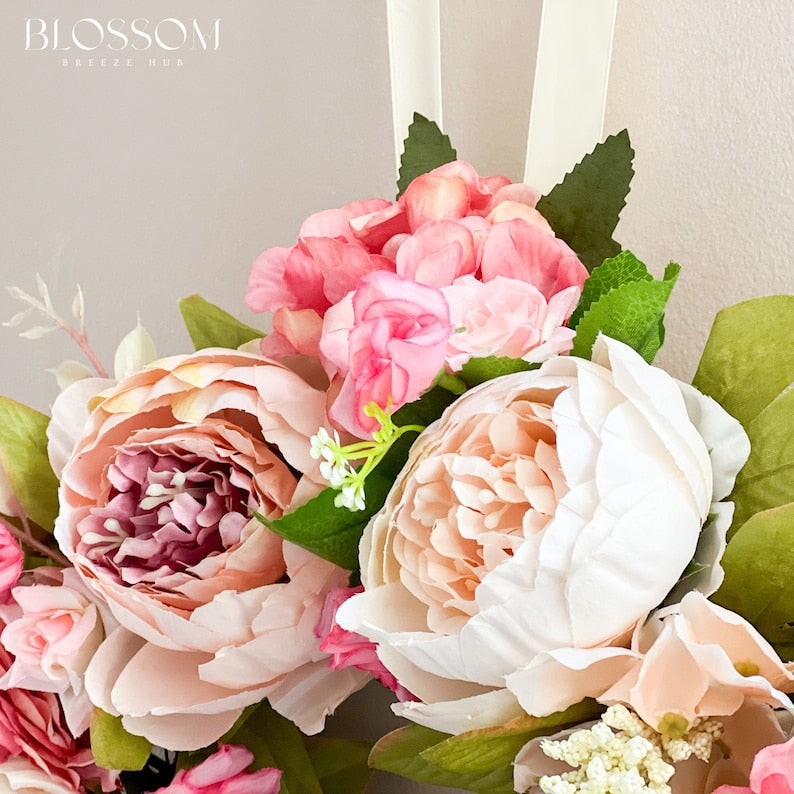 Pink peony wreath for front door