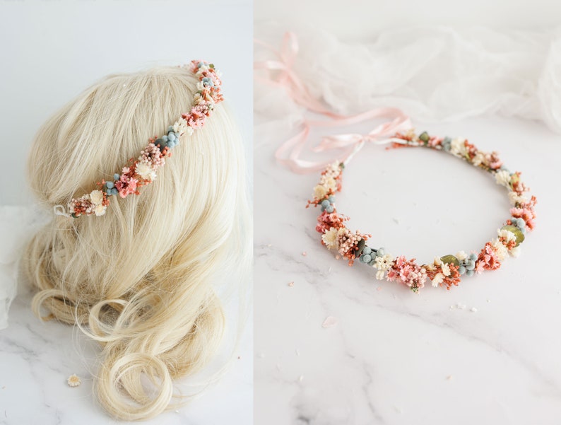 Dried flower crown with blush pink flowers