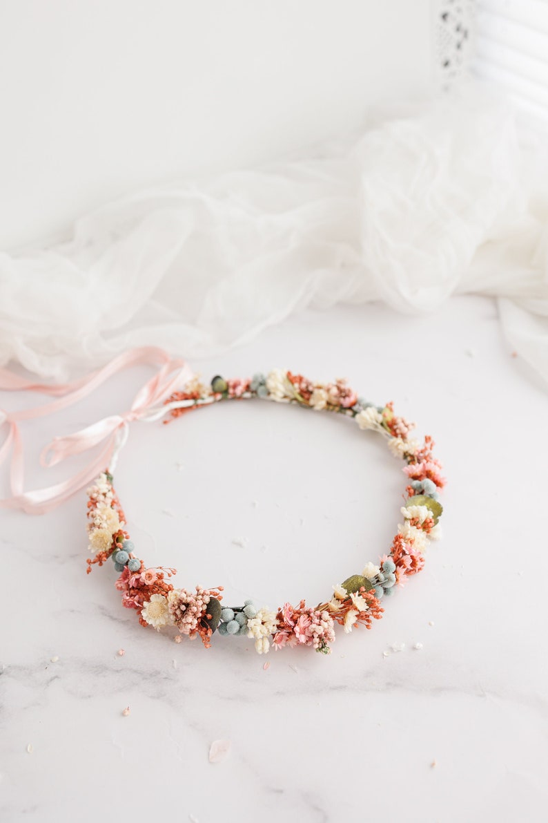 Dried flower crown with blush pink flowers