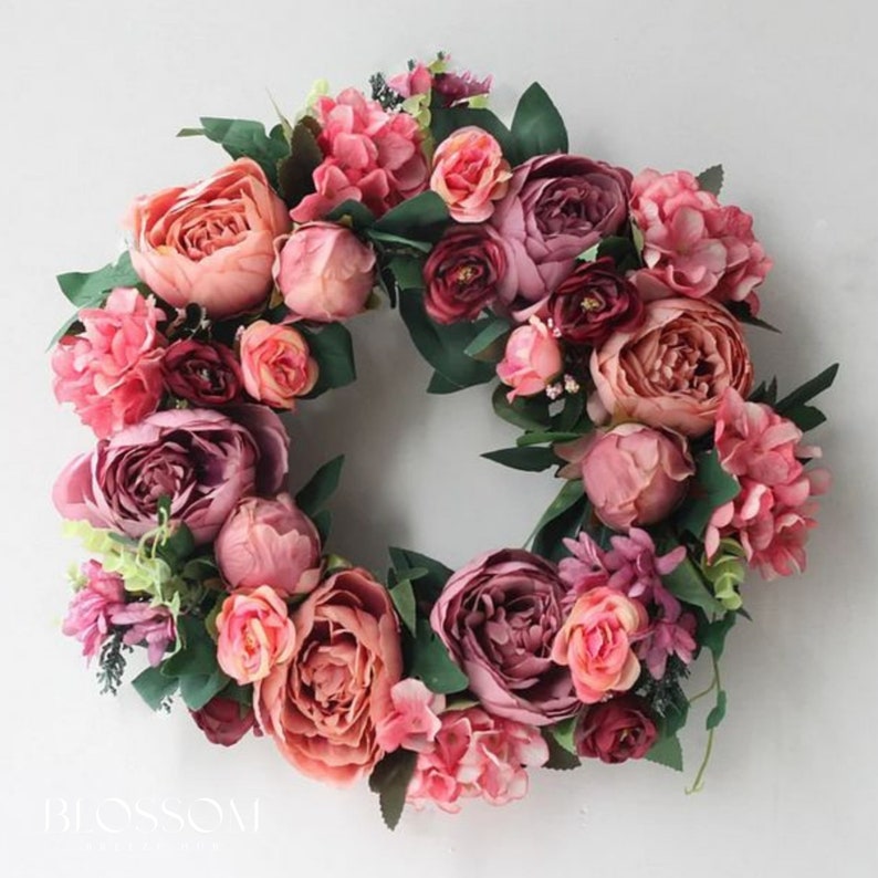 Pink peony wreath for front door