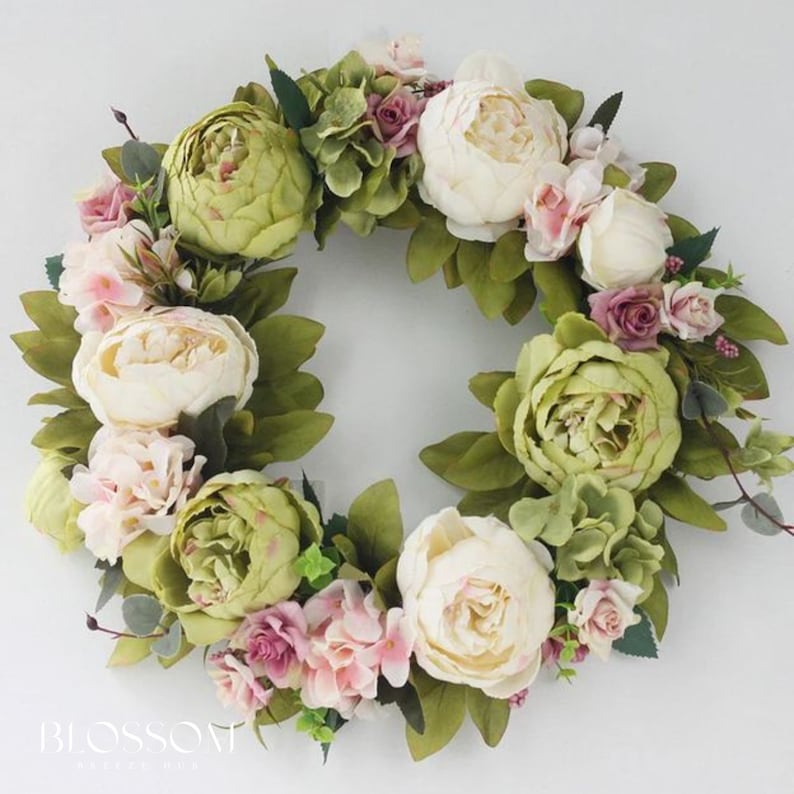 Pink peony wreath for front door