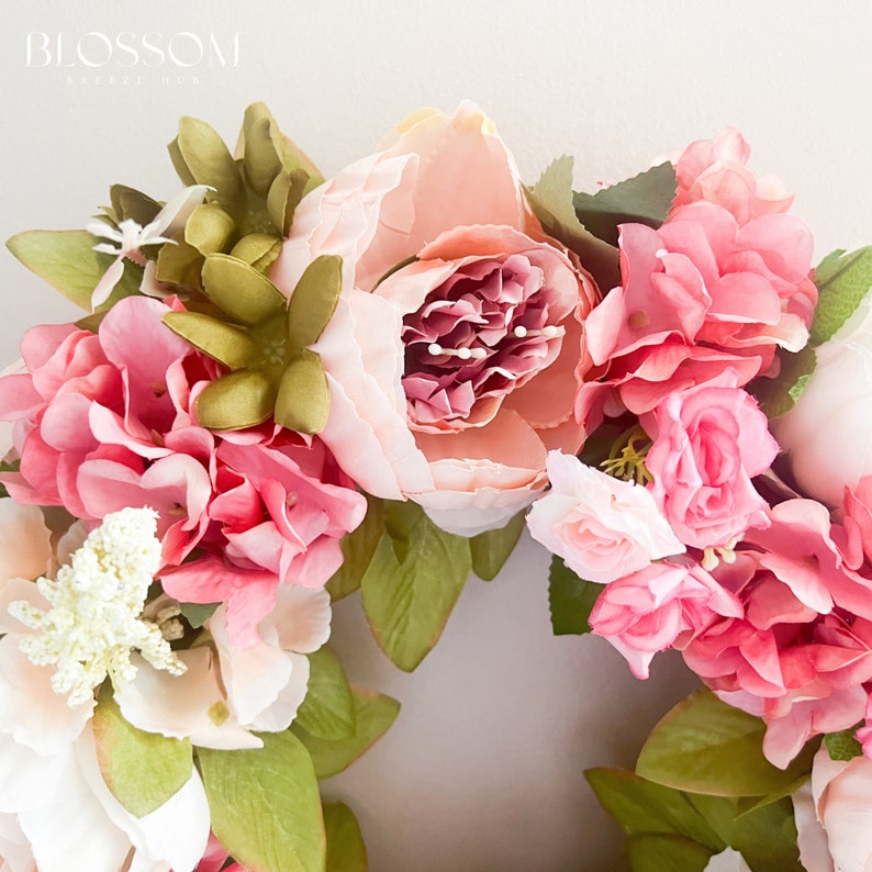 Pink peony wreath for front door