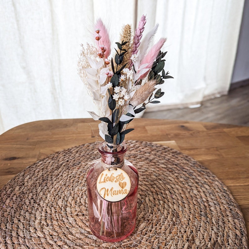 Dried flowers bouquet personalized with vase