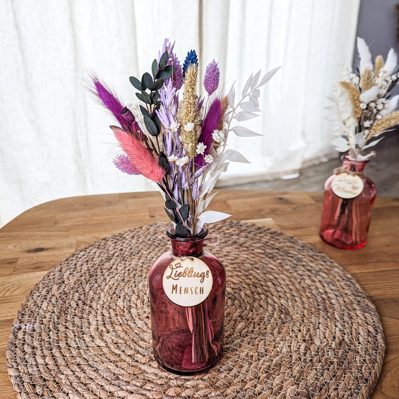 Dried flowers bouquet personalized with vase