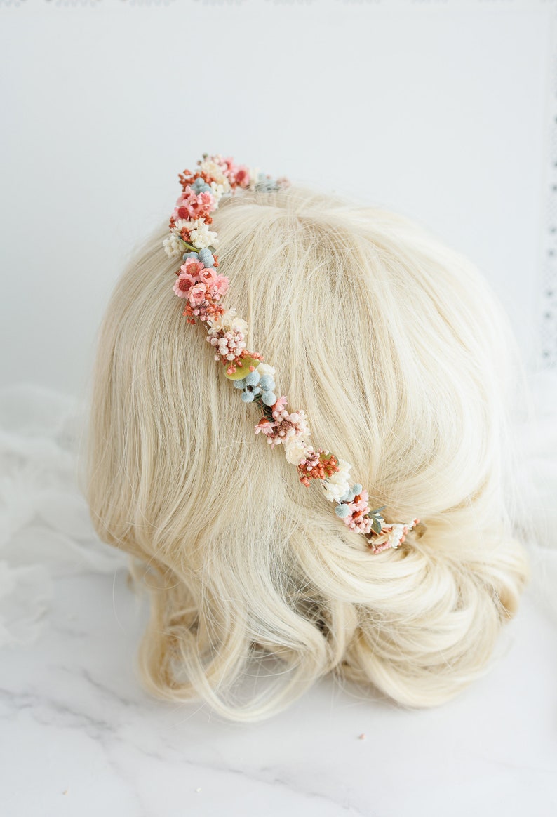 Dried flower crown with blush pink flowers