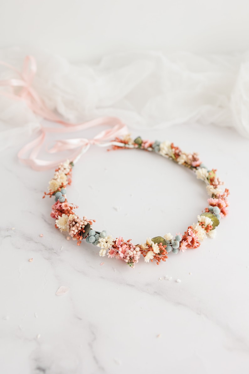 Dried flower crown with blush pink flowers