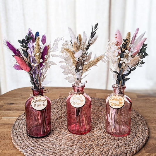 Dried flowers bouquet personalized with vase